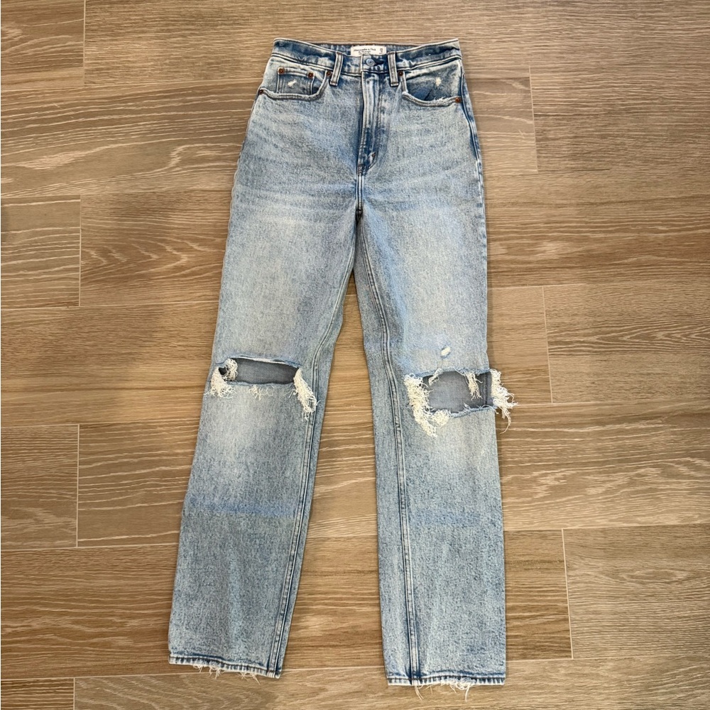 Abercrombie & Fitch Light Blue Distressed Straight Leg Jeans